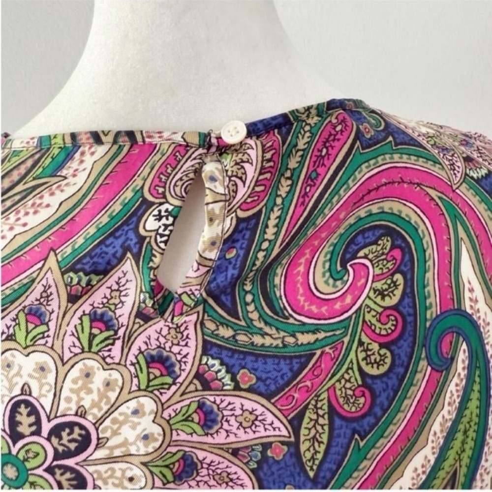 Talbots Paisley Top Women 8 Pink Blue 100% Silk Sleeveless Career Old Money - Picture 5 of 7
